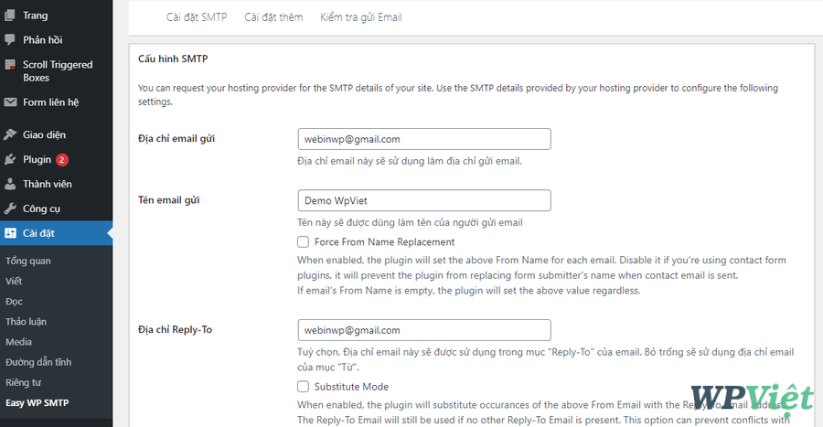 cài đặt gởi email trong WordPress với Plugin Easy WP SMTP